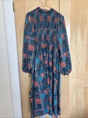 Simply Southern Blue and Rust Patchwork Long Sleeve Dress